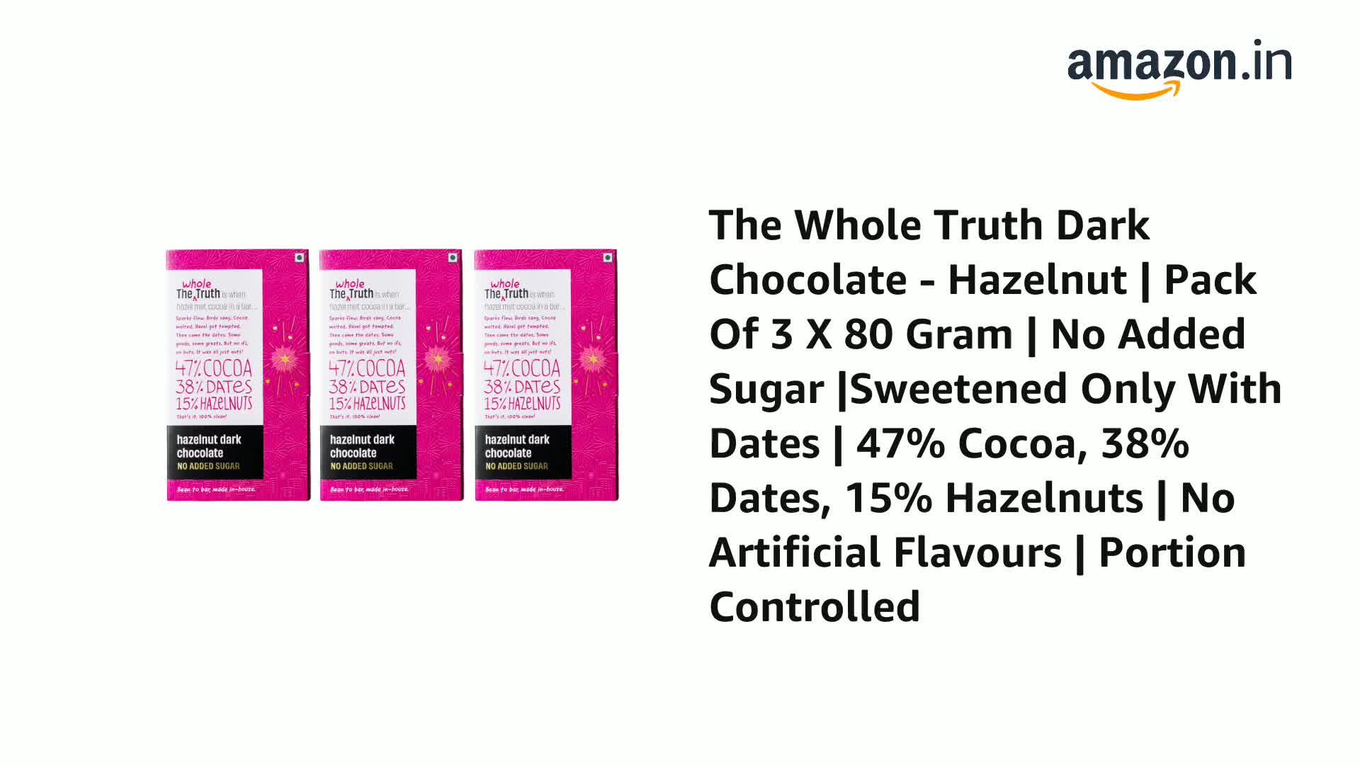 The Whole Truth Dark Chocolate - Hazelnut | Pack of 3 x 80g
