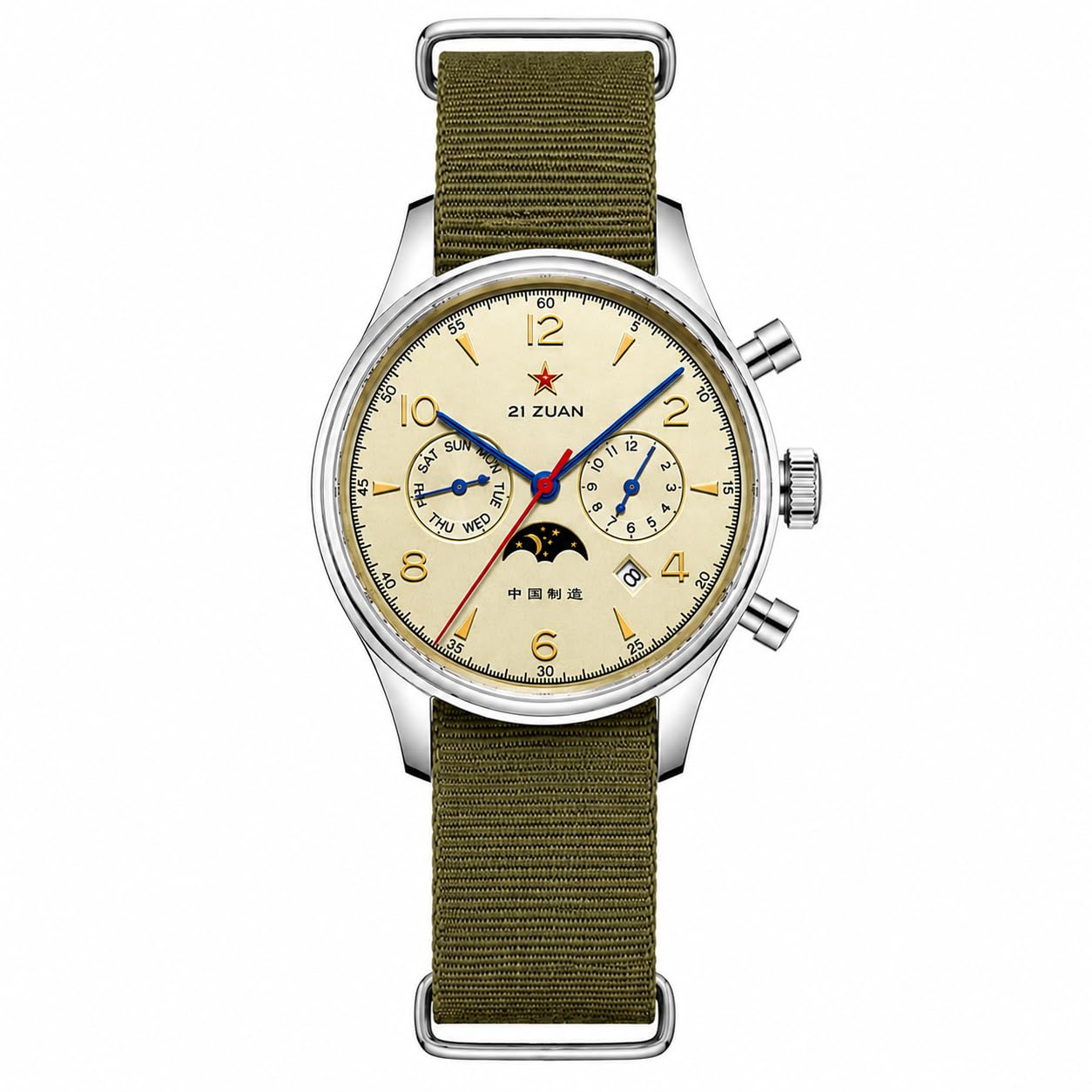 SEAKOSS Orologio da polso da uomo classico automatico meccanico Seagull ST1654 Movimento 24H-Ora Display Air Force Pilot Calendario Orologi da uomo