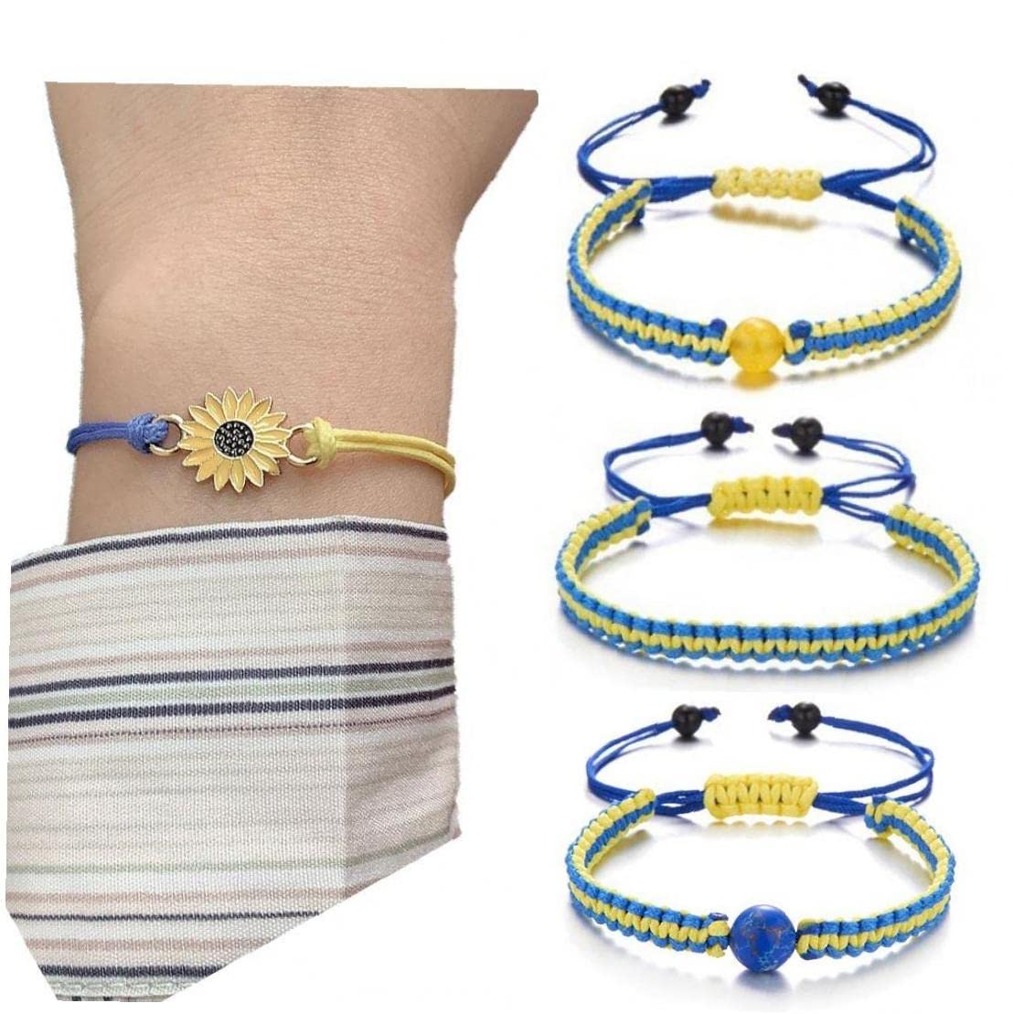 KKPLZZ 5 Bracciali Regolabili Girasole Della Pace – Fatti A Mano Con Corda Cerata, Simbolo Di Solidarietà