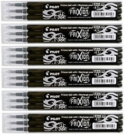 Pilot Black Frixion Rollerball Erasable Pens Pen Refills Replacement Spare Ink BLS-FR7 (Pack Of 6 - 18 Refills) Packaging May Vary