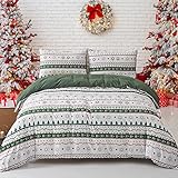 Christmas Duvet Cover Set Queen Size - 3 Pieces Xmas Tree Snowflake Pattern Comforter Cover Decor with 2 Pillowcases - Festival Bedding Sets with Zipper Closure for Kids Adults (90'x90')