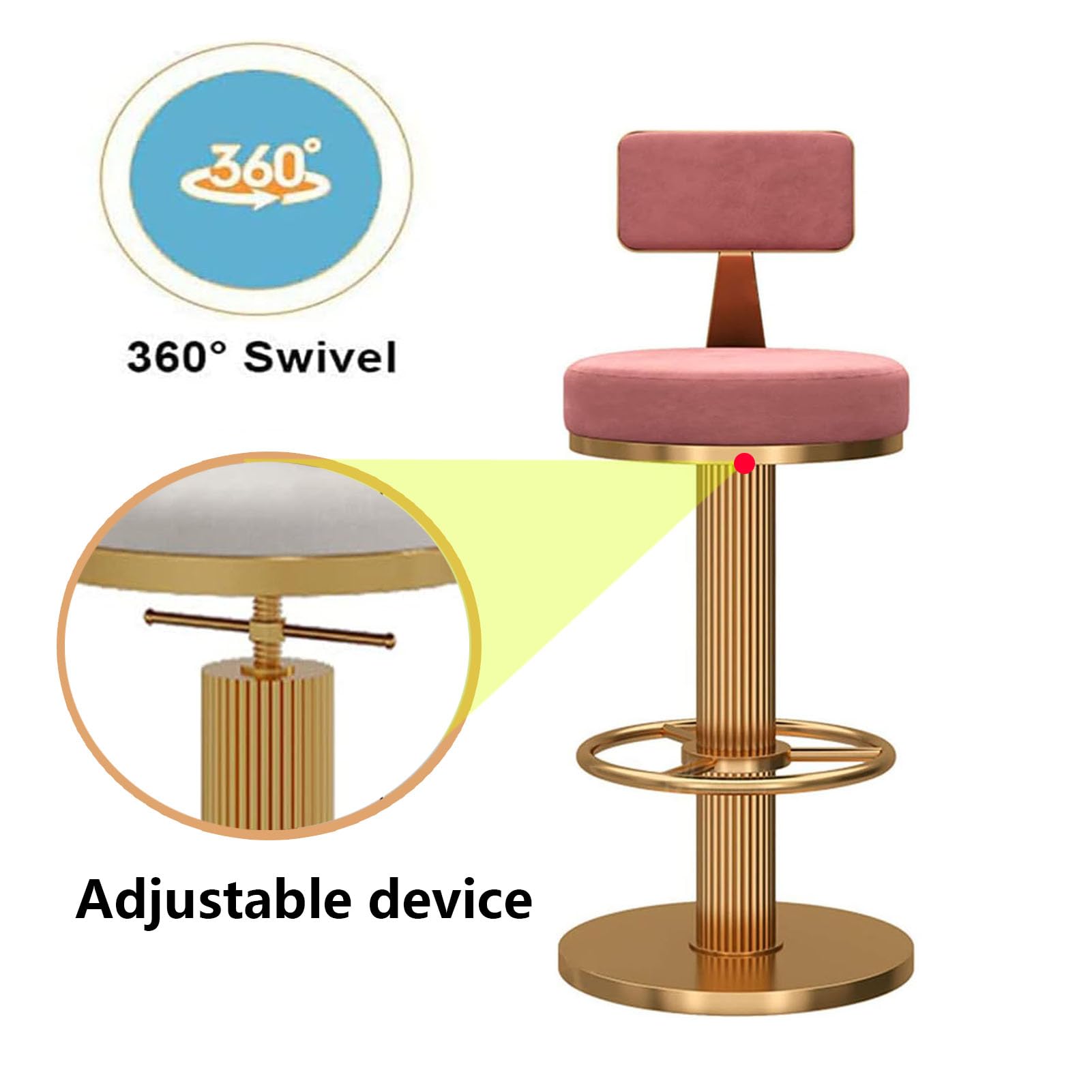 Lot de 2 tabourets de bar pivotants en velours réglables avec pieds épais, base ronde, capacité de 250 kg, sièges élégants pour cuisine ou bar à la maison