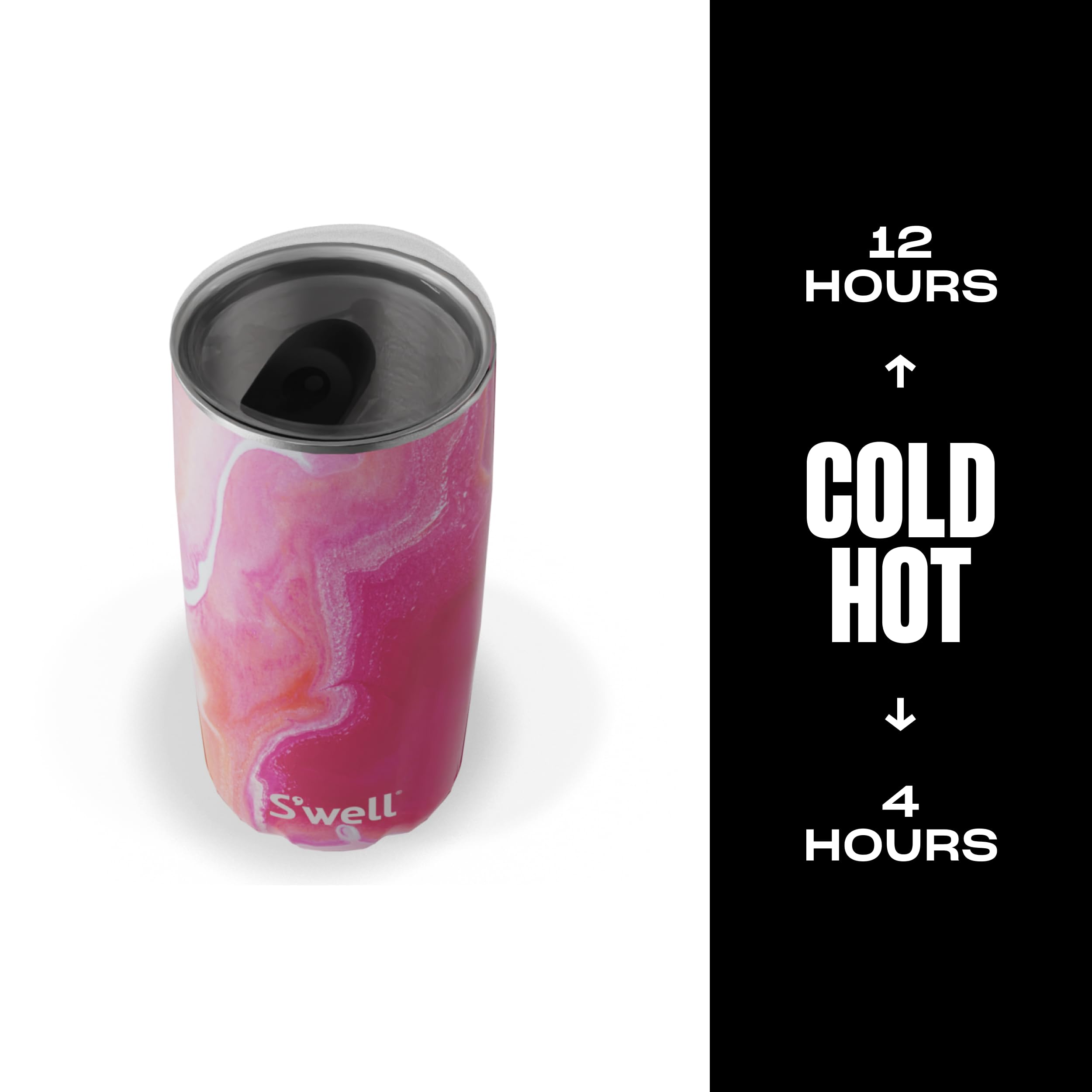 S'well Tumbler with Lid, 530ml, Rose Agate, BPA/BPS-Free Vacuum Triple-Insulated Travel Cup with Slide-Open Lid, 18 oz.