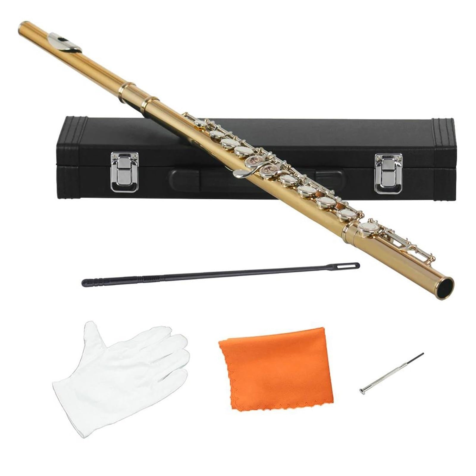 Flauto Chiave in argento dorato 16 fori aperti chiusi Chiave C Strumento musicale da concerto professionale per flauto traverso