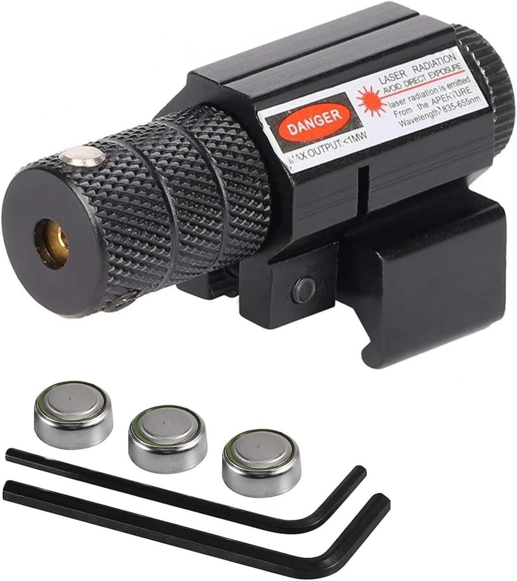 KinZon Mira Láser Táctica Roja con Montaje en Rail Picatinny 20mm, para Fusiles de Caza, Carabinas, Pistolas y Armas Cortas, Airsoft. 2 Diseños a Elegir