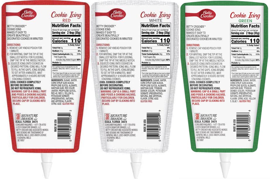Signature Brands Betty Crocker Christmas Colors Decorating Cookie Icing - 3 Pack- Red Green and White