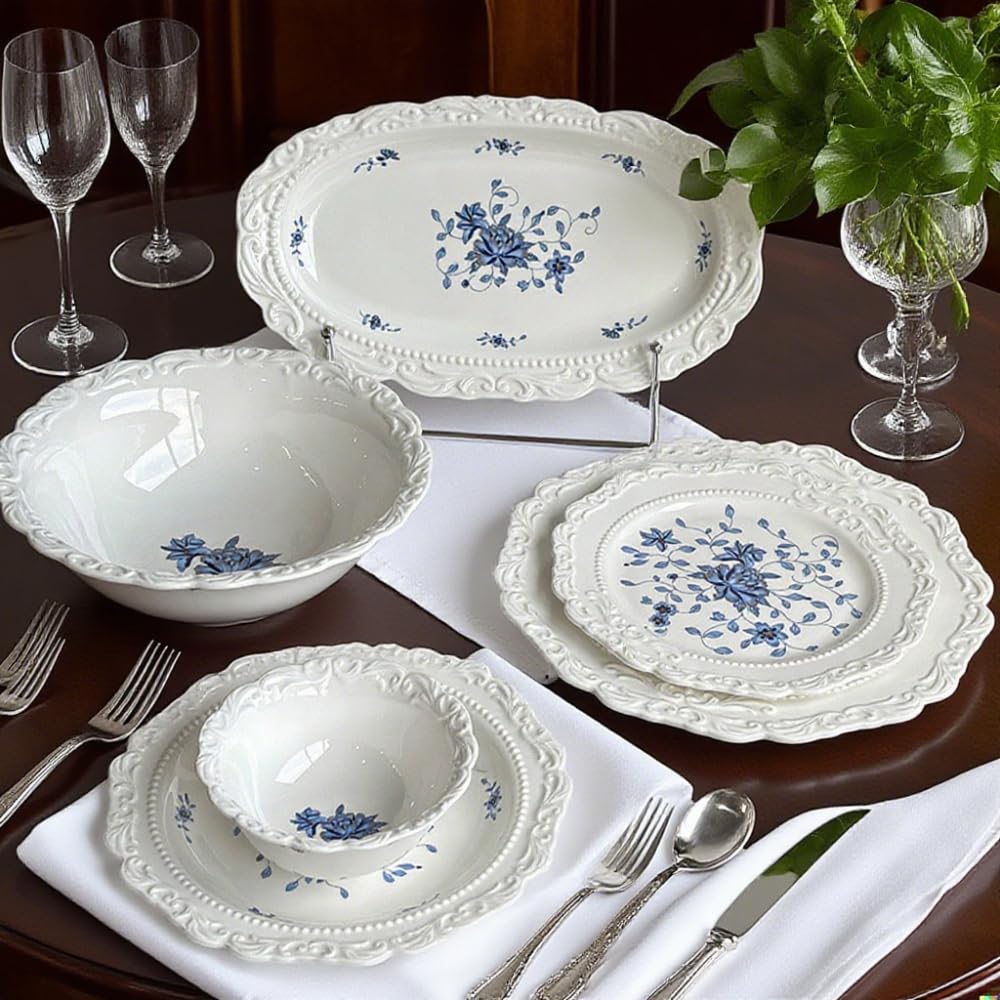 Geprägte Dessertteller, Keramik, Western-Stil, Kuchen, Nudeln, Salat, Abendessen, Haushaltssnack, Frühstücksschalen, Vogelnest, Obst, Sahne, Salate, Suppen, Snacks (26,9 cm flacher Teller, weiß)