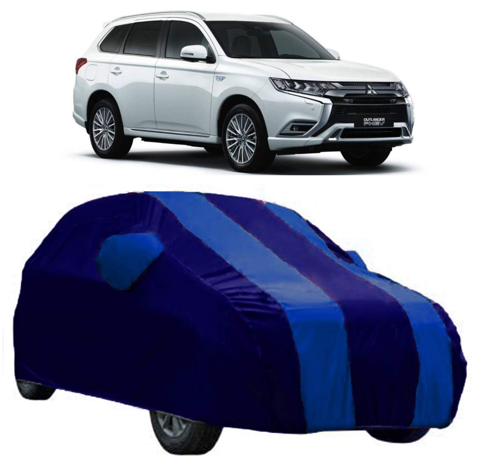 AutoKick Water Resistant All Weather Sun UV Rain Dust Protection for Indoor/Outdoor Car Body Cover Suitable for Mitsubishi Outlander (Two Side Mirror Pocket,Royal Blue/Blue)