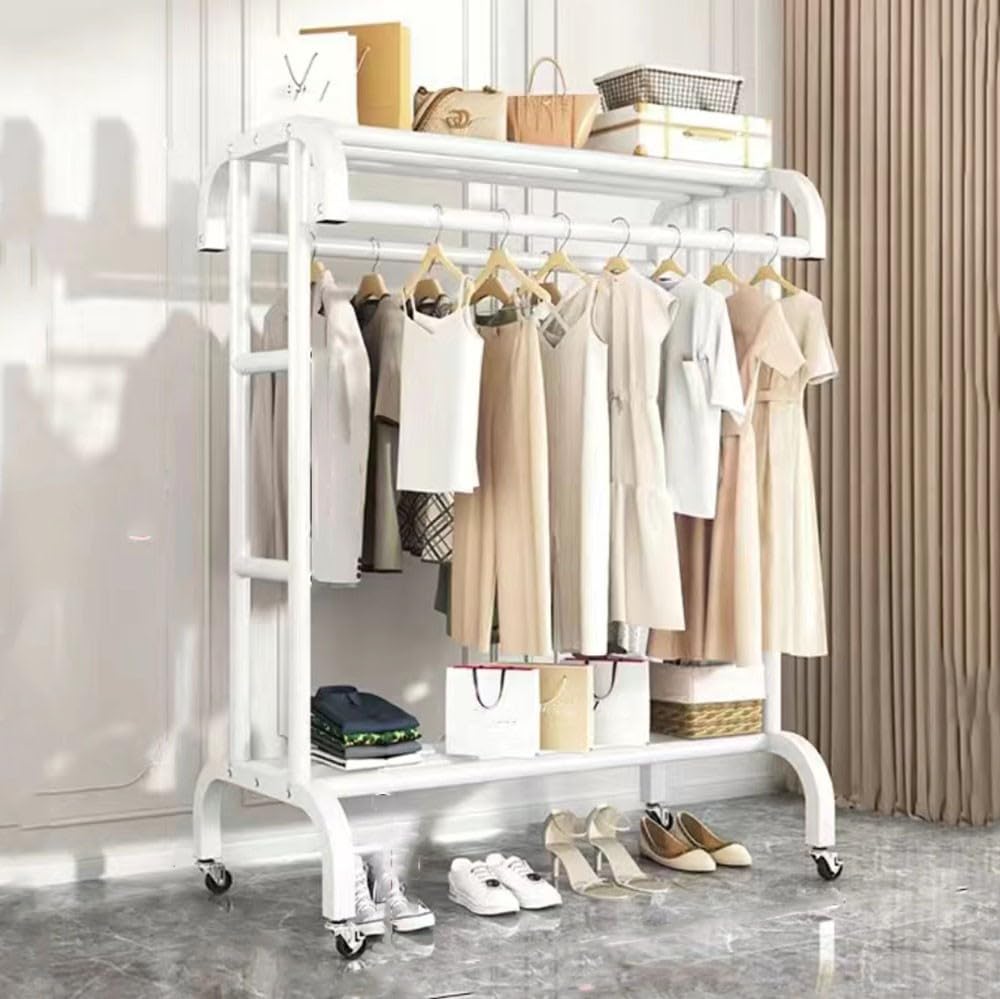 Portant à vêtements robuste en métal à deux poteaux avec roulettes pour intérieur