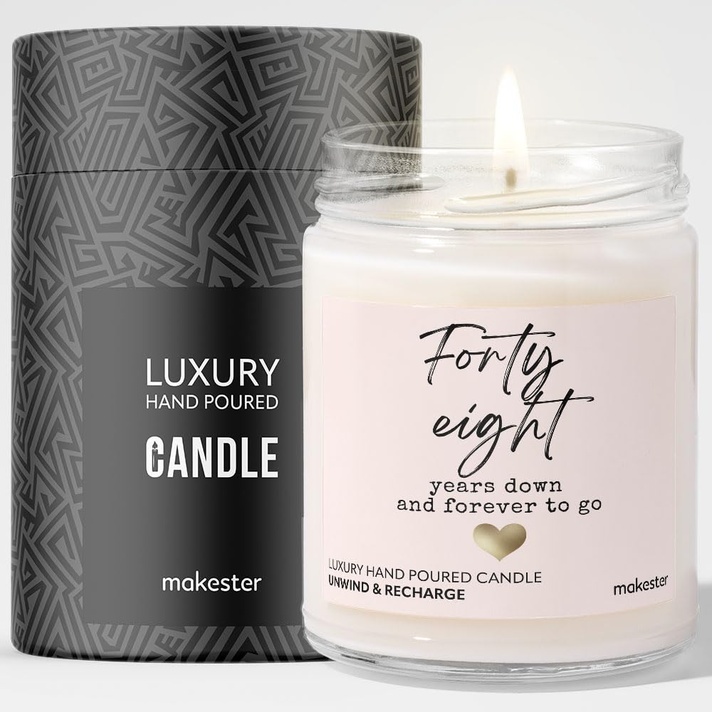 48th Wedding Anniversary Candle Gift - Luxury Soy Wax - Vanilla, Jasmine, Sugared Almond - Makester — image 1