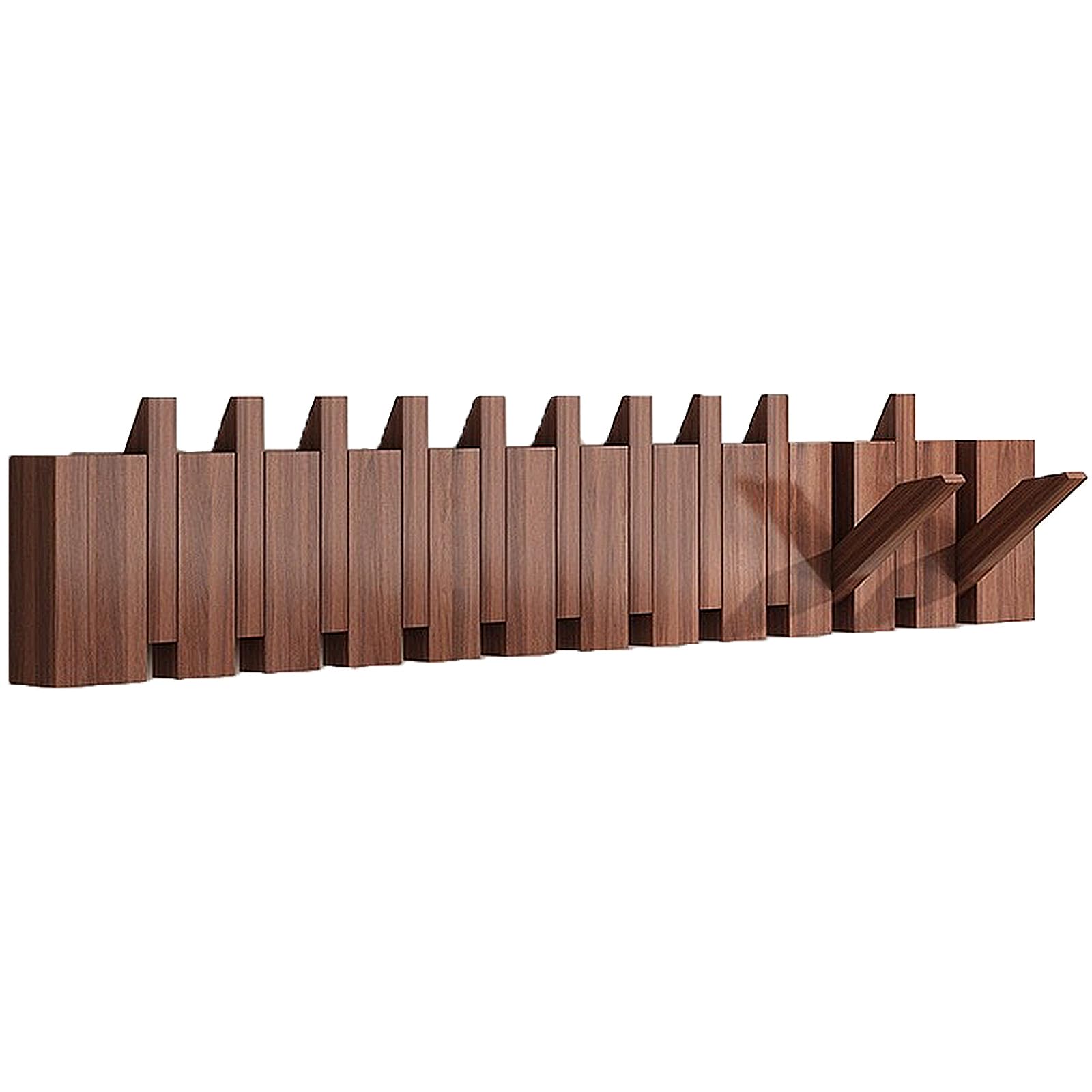 SunshineFacePiano Coat Rack, Wooden Coat Rack Wall Mounted Coat Rack with 12 Hooks Flip Down Wall Hook Rack Hanging Coats Towels Hats for Entryway Bathroom Bedroom