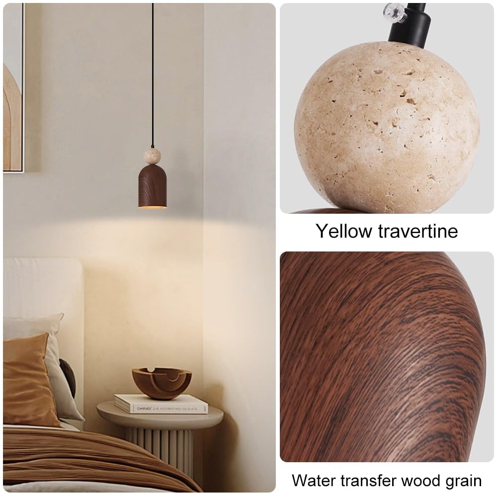 Lampa wisząca z żelaza z drewna słojowego do wyspy kuchennej Regulowana lampa wisząca z żółtym akcentem trawertynu E27 Oprawa sufitowa w kształcie kropli Minimalistyczna lampa sufitowa do wnętrz
