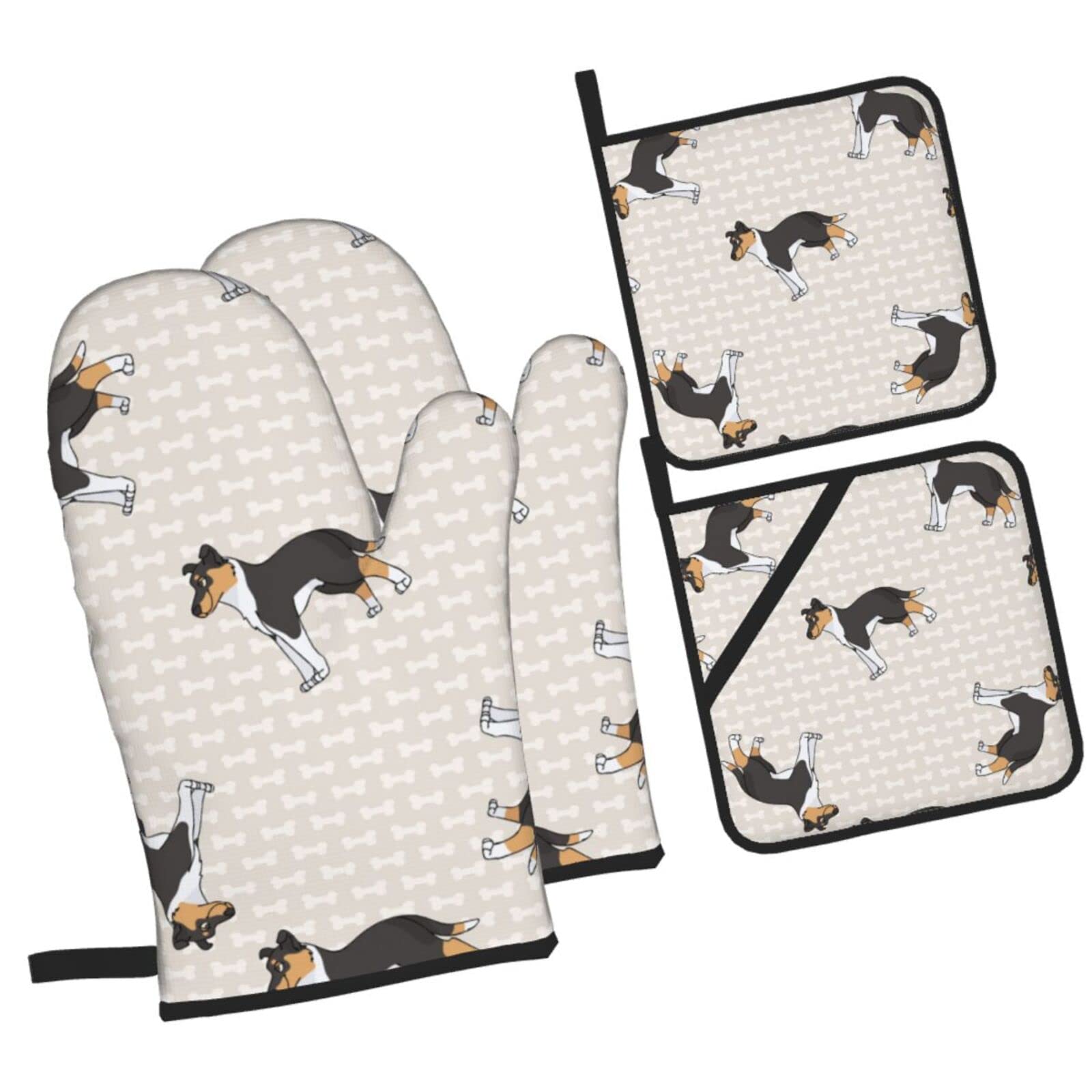 Cute Smooth Collie Oven Mitts and Pot Holders Sets, Christmas Oven Mitt Kitchen Heat Resistant Non-Slip Pot Holders Set for Cooking Baking BBQ