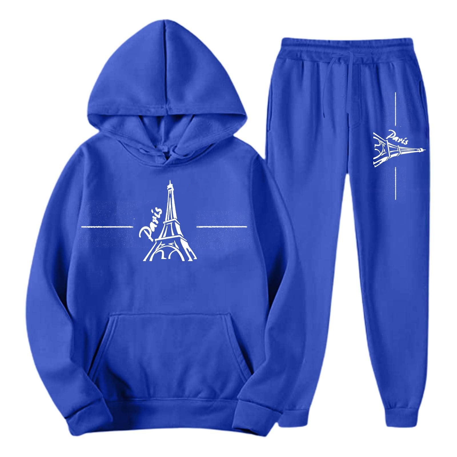 Dres do joggingu, męski dres treningowy z nadrukiem Paryża, bluza z kapturem i spodnie do biegania, dwuczęściowy strój sportowy, strój rekreacyjny, zestaw do spędzania wolnego czasu, elegancki strój
