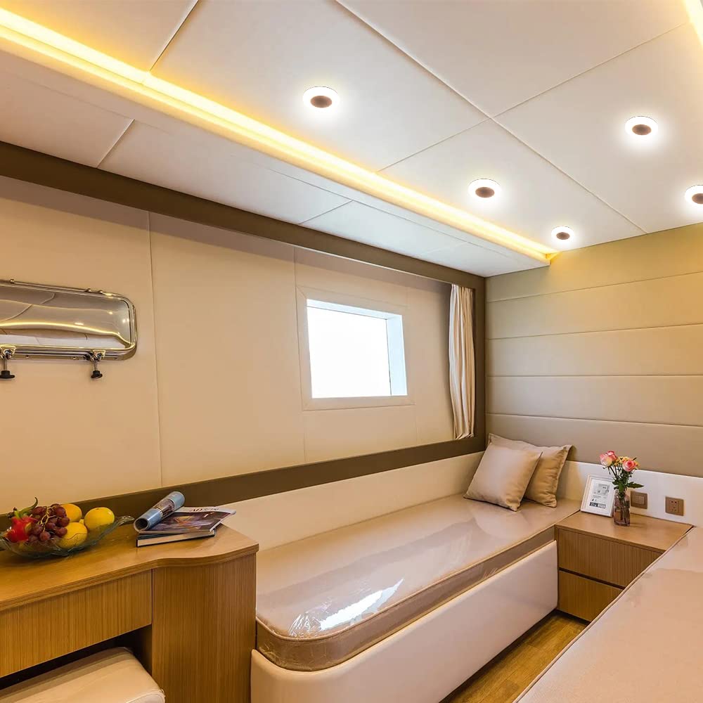 Homdec 12 Volt LED Ceiling Dome Light, 3'' LED RV Puck Light Super Slim Under Cabinet Light, Surface Mount 12V DC Interior Light for RV Camper Trailer Motorhome