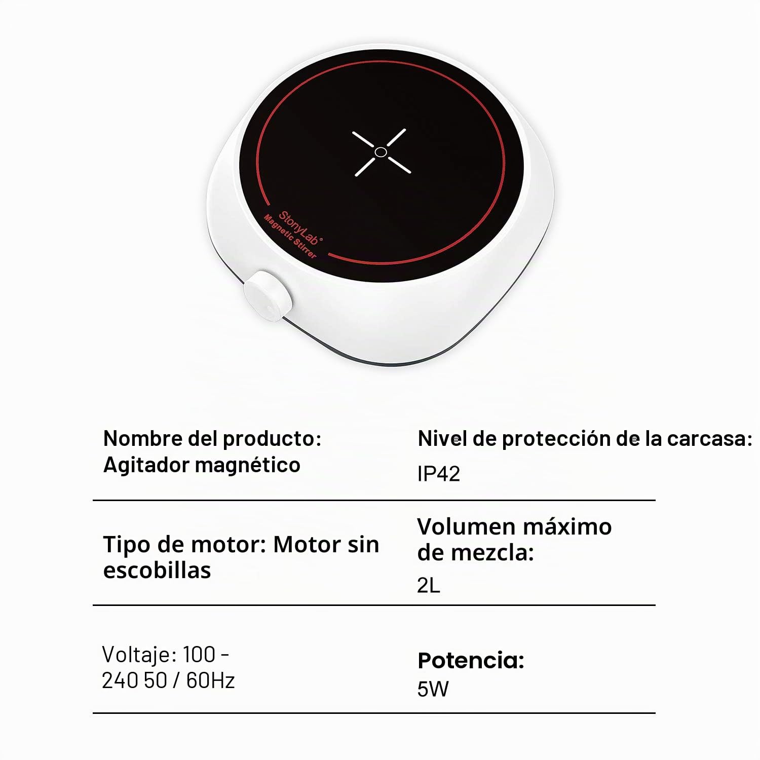 stonylab Mini Agitador Magnético con Barra de Agitación, Capacidad de 2L 200-1800 rpm Levorotar Velocidad Magnetic Stirrer, Potencia, Nominal 5W, 220V