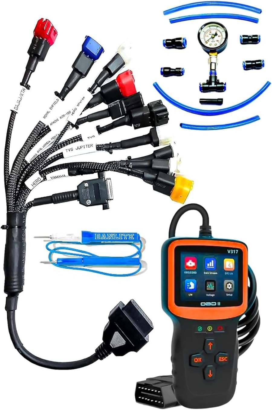 Danlite V317 obd2 Scanner for Bike bs6 + 11 Coupler Cable + Fuel