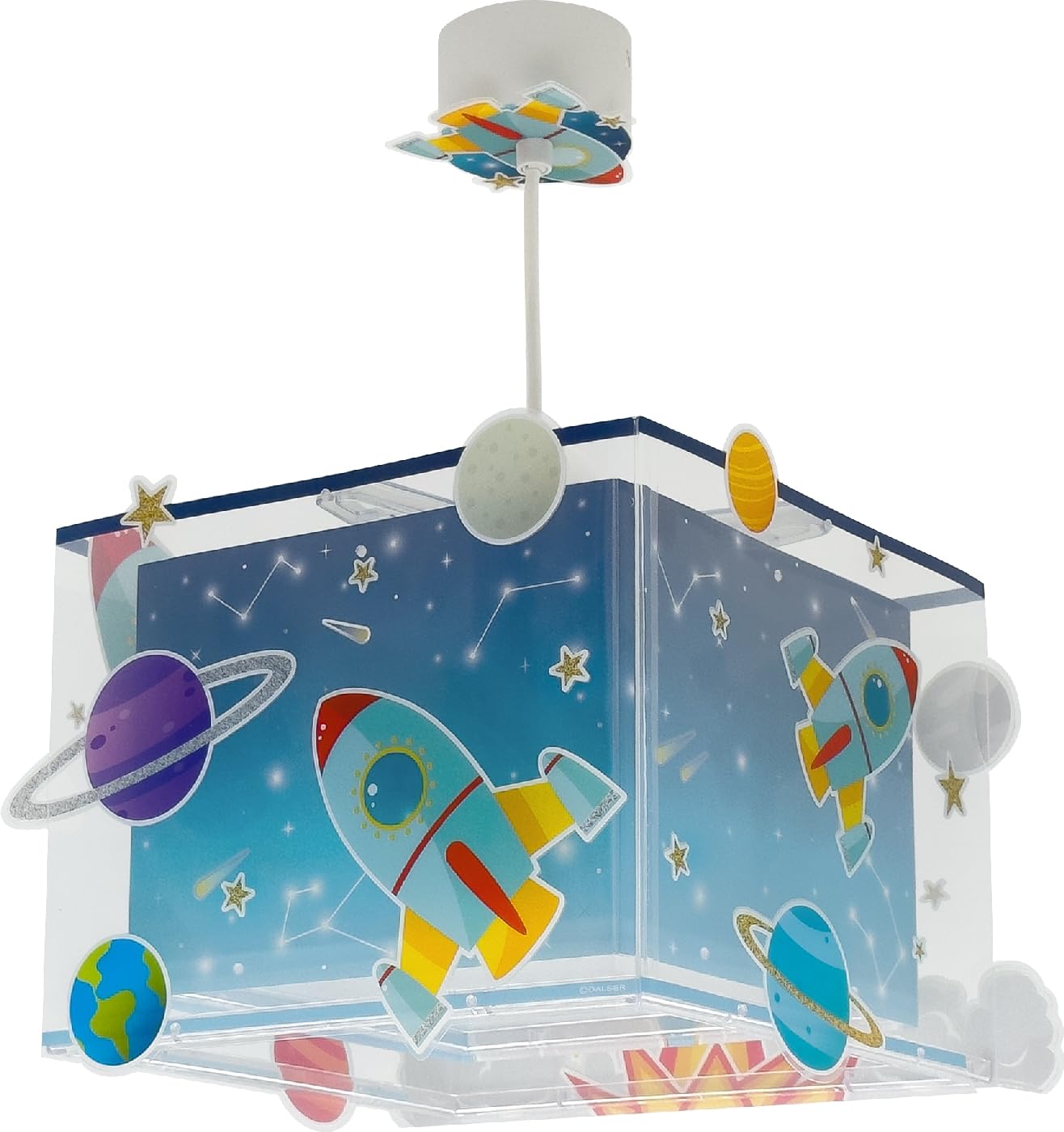 Lampada a sospensione per bambini Dalber Rocket, razzo spaziale e sistema solare, 63352M, attacco E27, lampade per bambini, cameretta per ragazzi.
