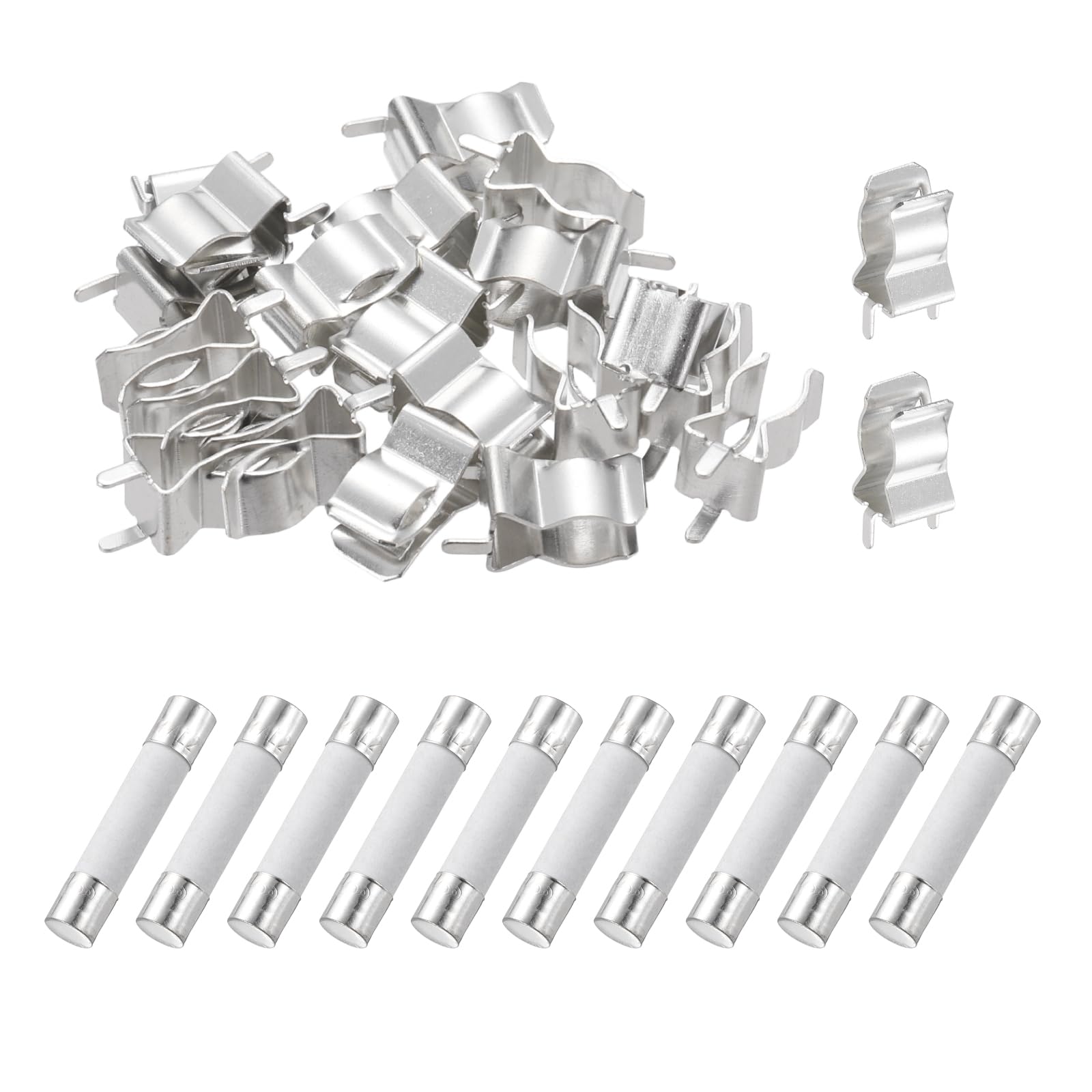 sourcing map 10pcs 8A 250V Slow Blow Ceramic Fuse, 8Amp Cartridge Time Delay Fuses 6x30mm with 20pcs Clips