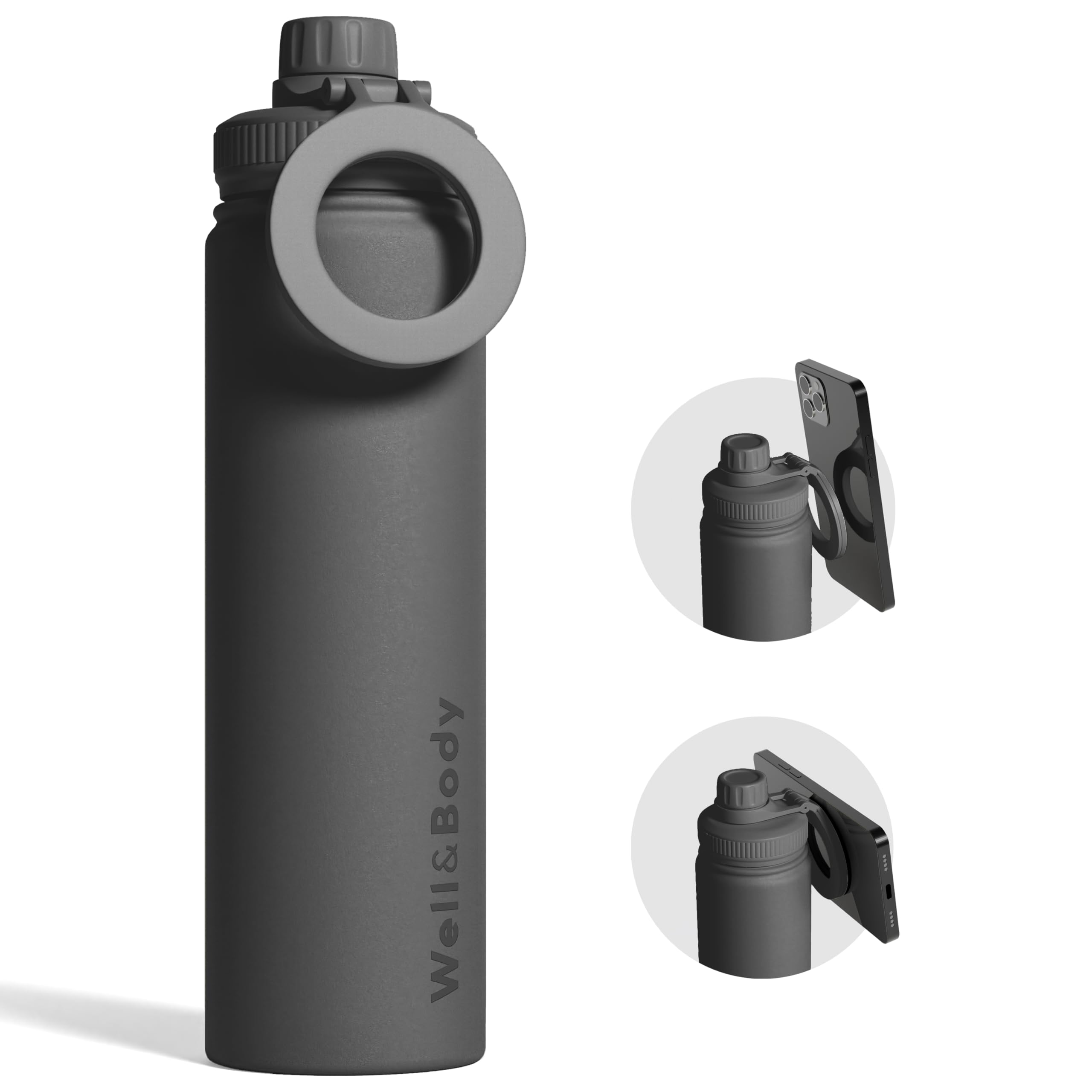 Magnet’O WELL & BODY Magnetic 750mL Insulated Water Bottle with Magnetic Phone Holder Compatible with MagSafe