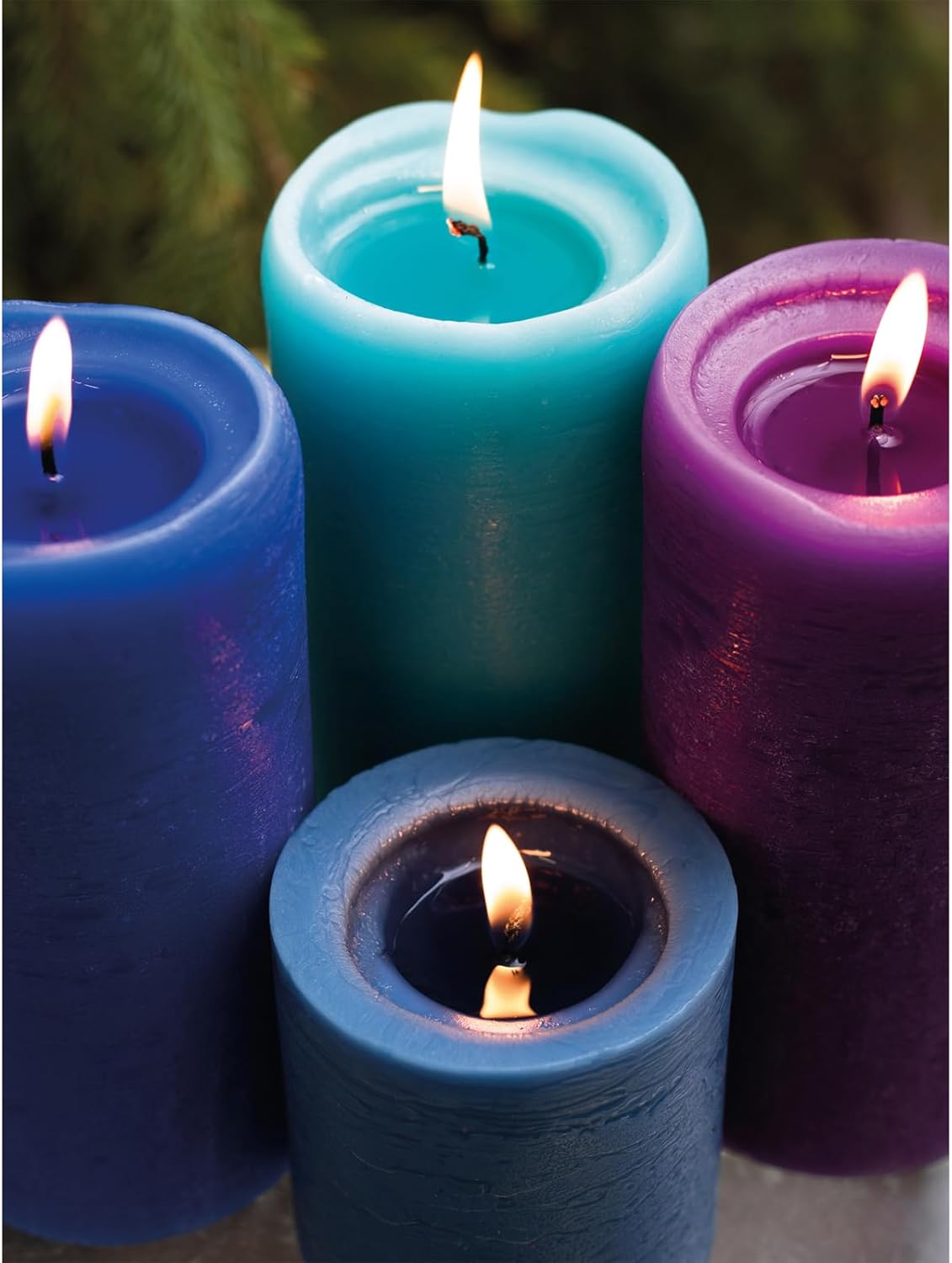 CANDWAX Assorted Pillar Candles Set of 3 – Sizes 3", 4", 8" Unscented Dripless Large Candles, Rustic Finish Long Burning for Weddings, Home Decor – Light Blue