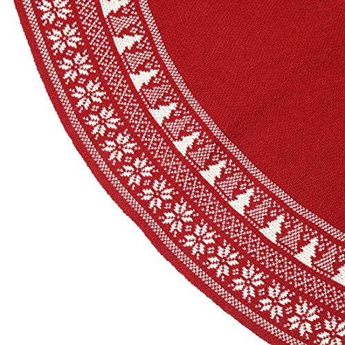 vctops 48 inch Knitted Christmas Tree Skirt, Vintage Snowflake Tree Skirt for Christmas Decorations Holiday Luxury Thick Tree Xmas Ornaments (Red,Diameter 48\") - Thumbnail 4
