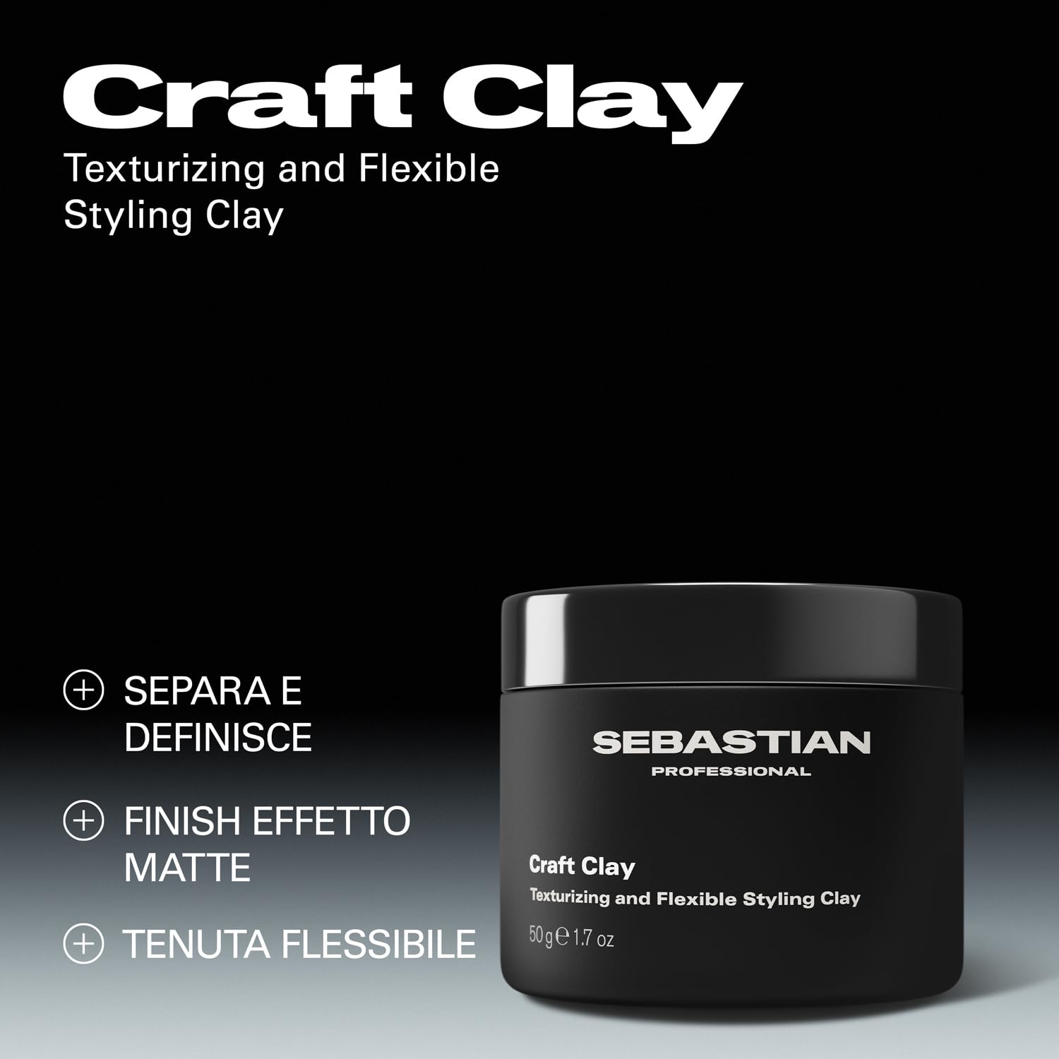 Sebastian Professional Craft Clay Texturizing & Flexible Styling Clay – Pasta modellante opaca per capelli con tenuta flessibile e texture naturale, definita e duratura, 50 g