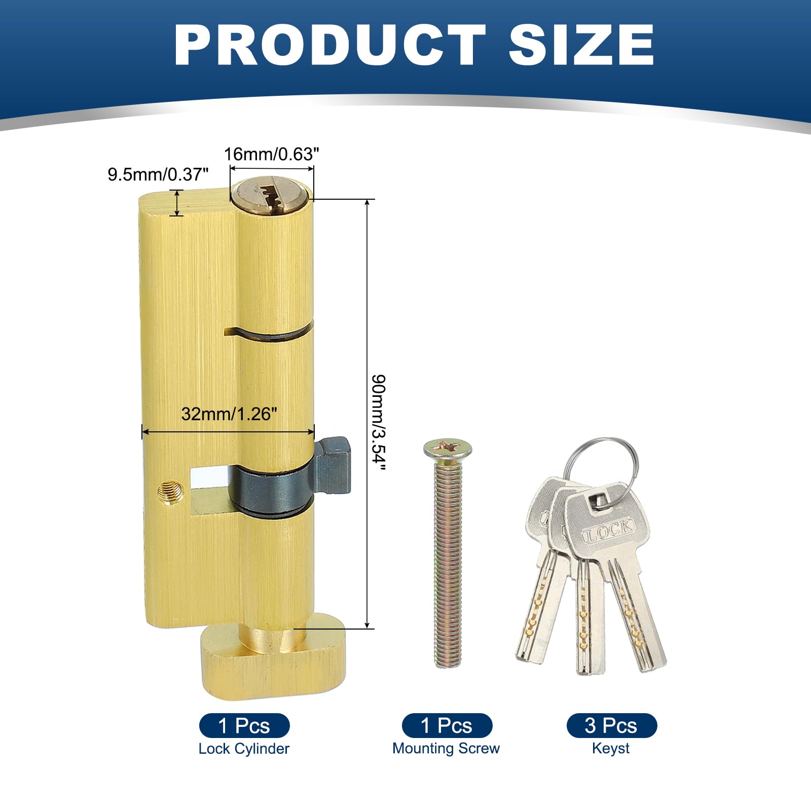 PATIKIL Solid Brass Lock Cylinder - Image 2