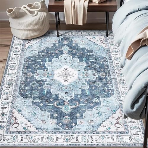 RUGMRZ Decoración Casa Alfombra Pelo Corto Salon Patrón de Flores de Color Base Azul decoración Lavable Duradera Alfombras para Dormitorio 90X190cm