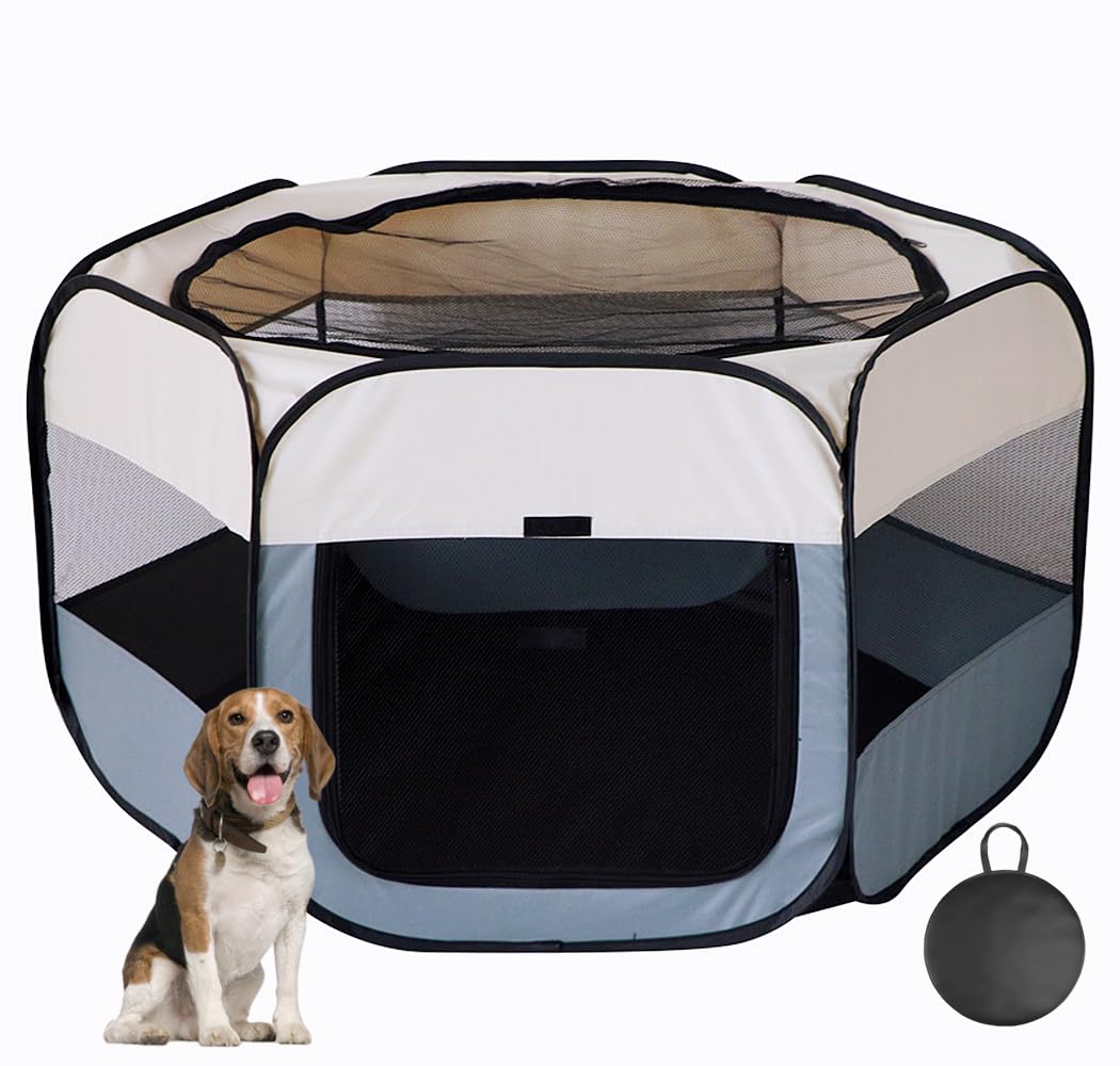 Floving Tragbarer Hundezaun Faltbarer Haustier-Laufstall Lieferraum Katzengehege Katze Schwangere Geschlossenes Haustierzelt Hundezucht Lieferbox mit Tragetasche (XL, Grau)