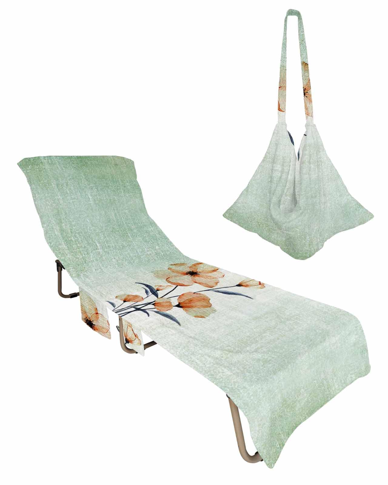 Teal Brown Spring Floral Beach Lounge Chair Towel Cover, Soft Chaise Lounge Towel with Side Pockets Patio Pool Chairs Cover for Beach/Pool Sunbathing 29x85 Vintage Elegant Summer Botanical