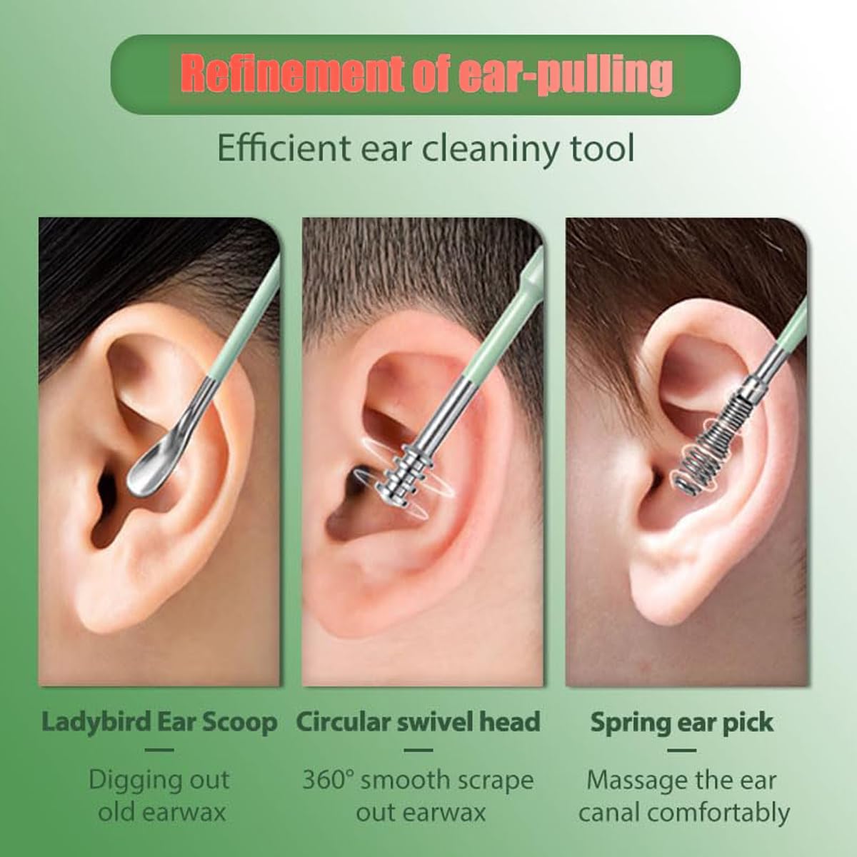 Pleteffect Ear Cleaner, The Most Professional Ear Cleaning Master in 2024—Earwax Cleaner Tool Set, Portable Ear Cleaning Kit, Ear Cleaner Earwax Removal Tools with PU Leather Case 6 pcs (Green)