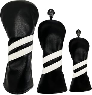 3pcs Golf Wood Head Covers Headcovers Set Includes Driver Headcover fits up to 460cc Drivers, Rotatable Golf Fairway Wood Headcover and Hybrid Head Cover