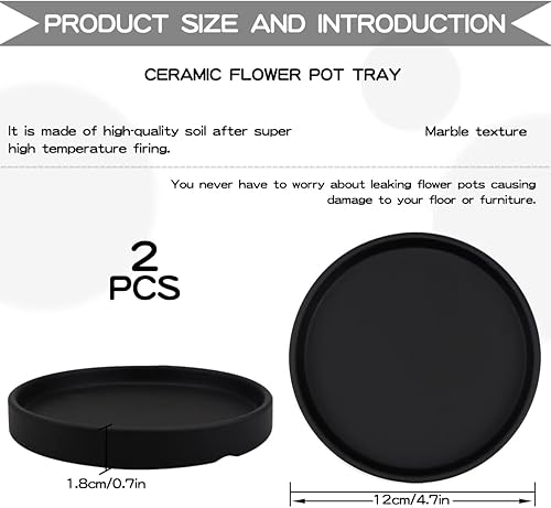 Miniatura 2 de Juego de 2 platillos redondos de cerámica de 4 pulgadas para macetas pequeñas de interior, hogar, jardín, exterior, macetas, platillos negros