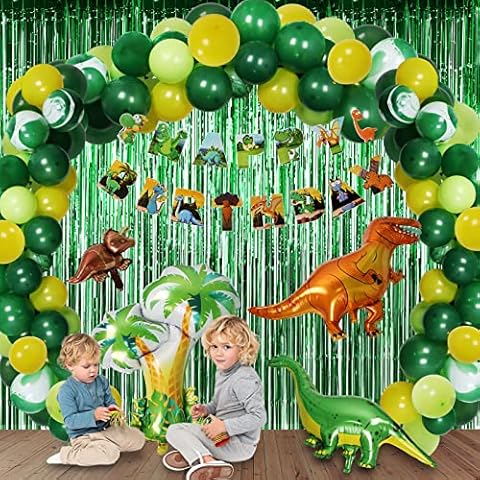Recosis Dino Decorations for Birthday Party, Dinosaur Party Favors Include Dinosaurs Balloons, Happy Birthday Banner, Hanging Curtains Perfect for Your Kid's Party Cover