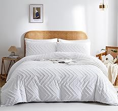 Nayoroom White Boho Duvet Cover Set Queen Size Chevron Textured Tufted Bedding Set 3 Pieces Soft Microfiber Farmhouse Shabby Chic Geometric Comforter Cover with Zipper Closure for All Seasons