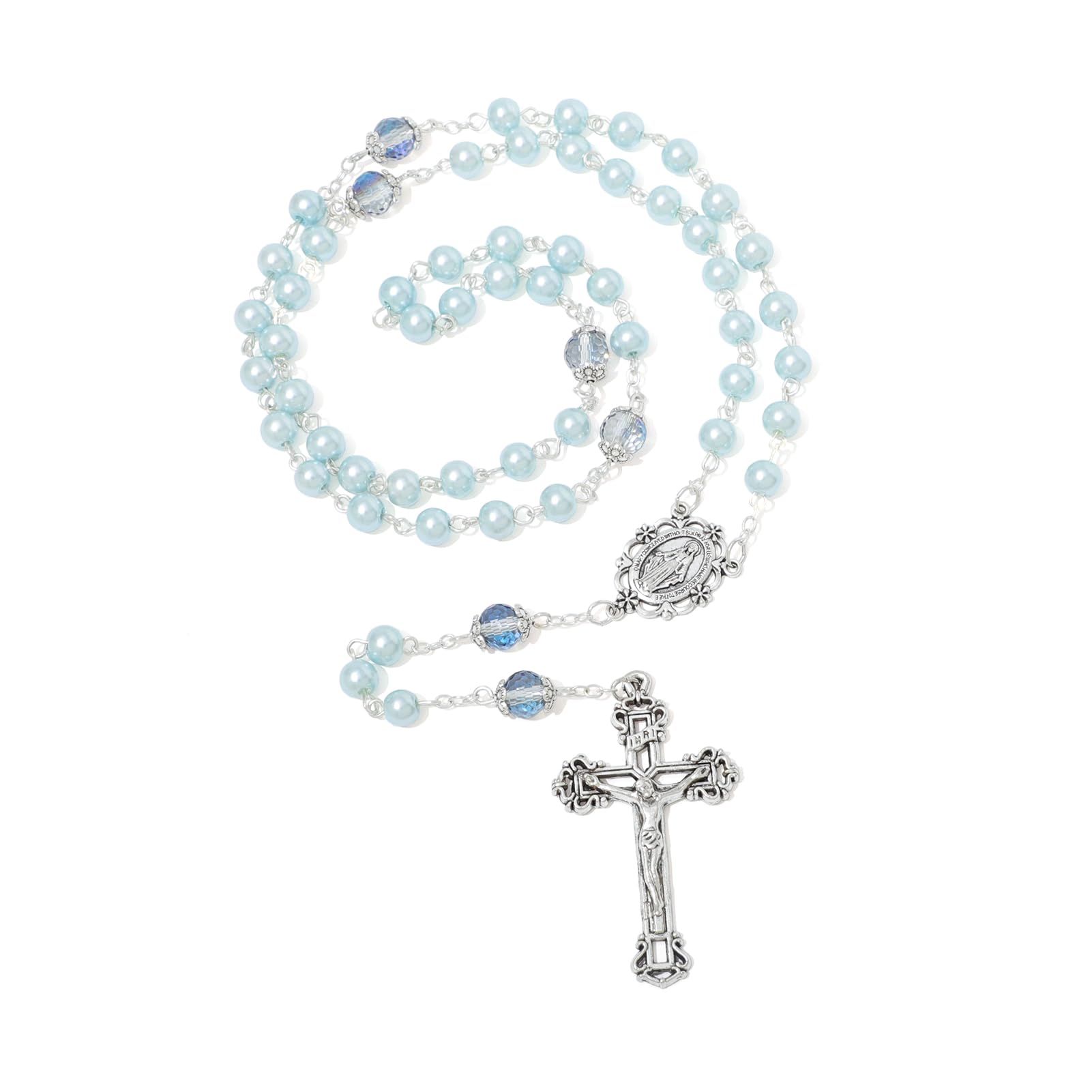 6 MM Pearl Rosary Beads With Crucifix, Catholic Necklace for Women With Velvet Bag or Rosary Box