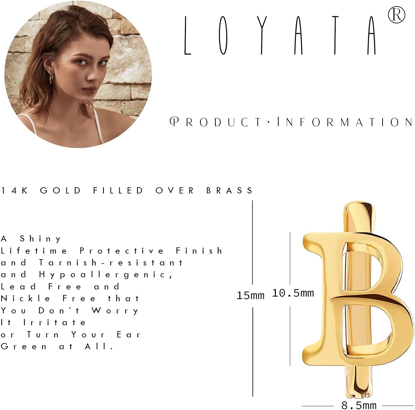 LOYATA Initial Huggie Hoop Earrings Gold Letter Sleeper 14K Gold Filled Earrings Simple Hypoallergenic Personalized Jewelry Gift for Women - 26 Letters - Image 6