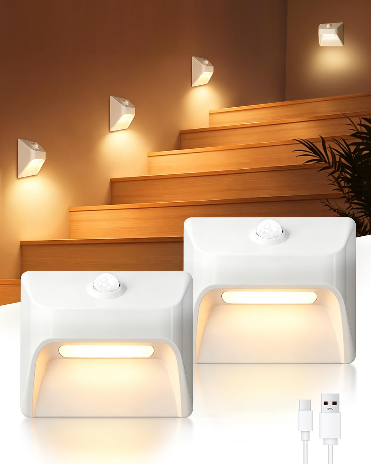 Goodyili Rechargeable Motion Sensor Night Light, 2 Pack 2200mAh Night Light