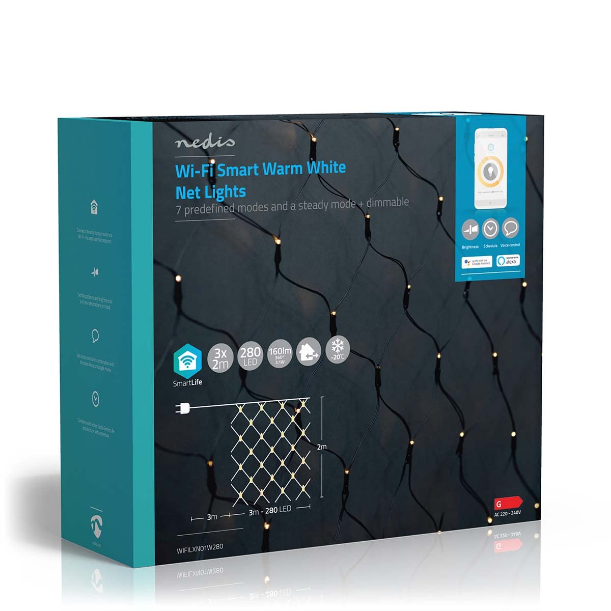 LED décorative connectée NEDIS rideau lumineux blanc chaud extérieur 3x2m
