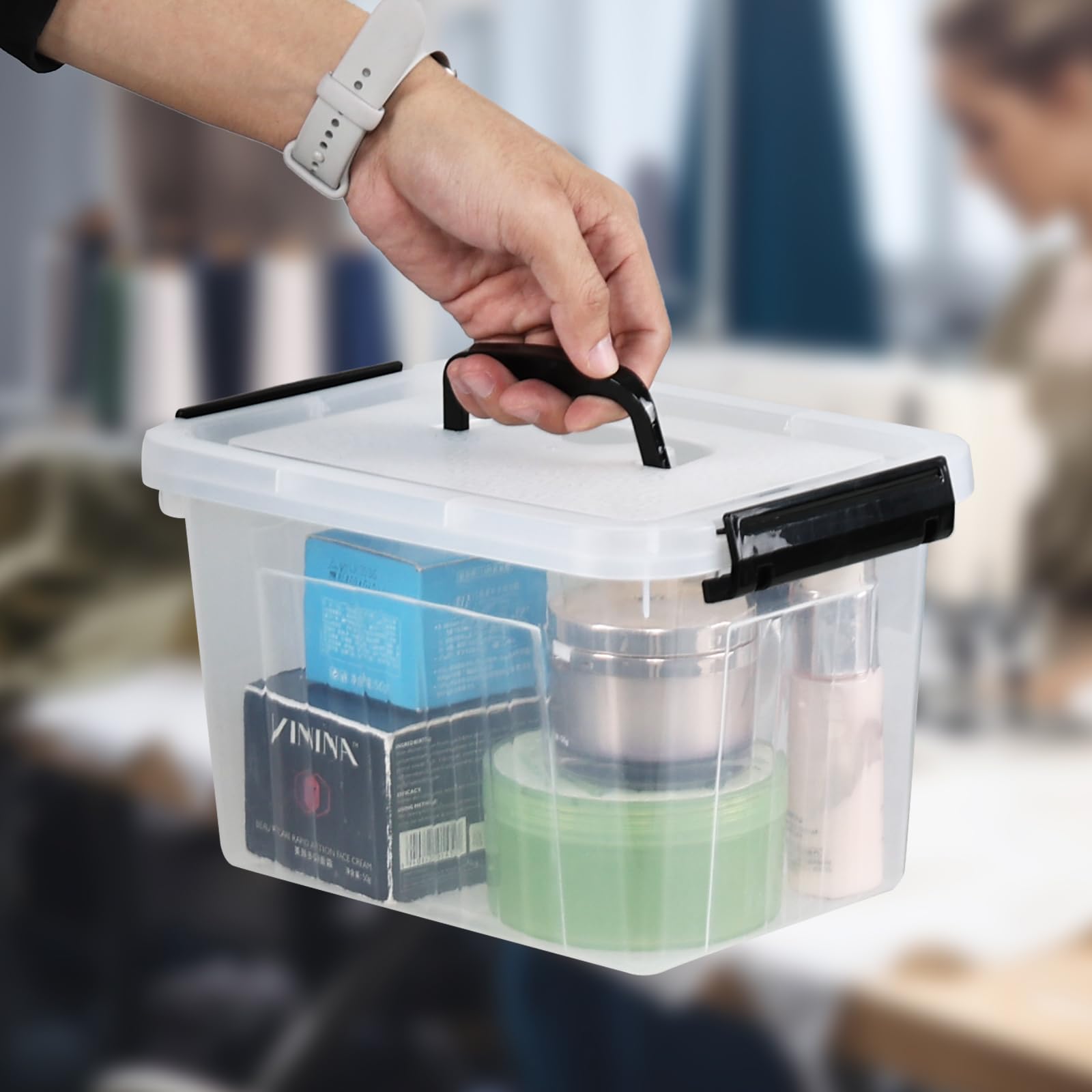Amazon｜Ponpong (ポンポン) 6クォート プラスチック収納ボックス 蓋と