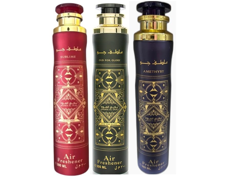 Arabian Air Freshener Bundle (3 x 300ml) Dubai, Luxury Scent, Long Lasting Fragrance (3 Mixed Bade'e Al Oud)