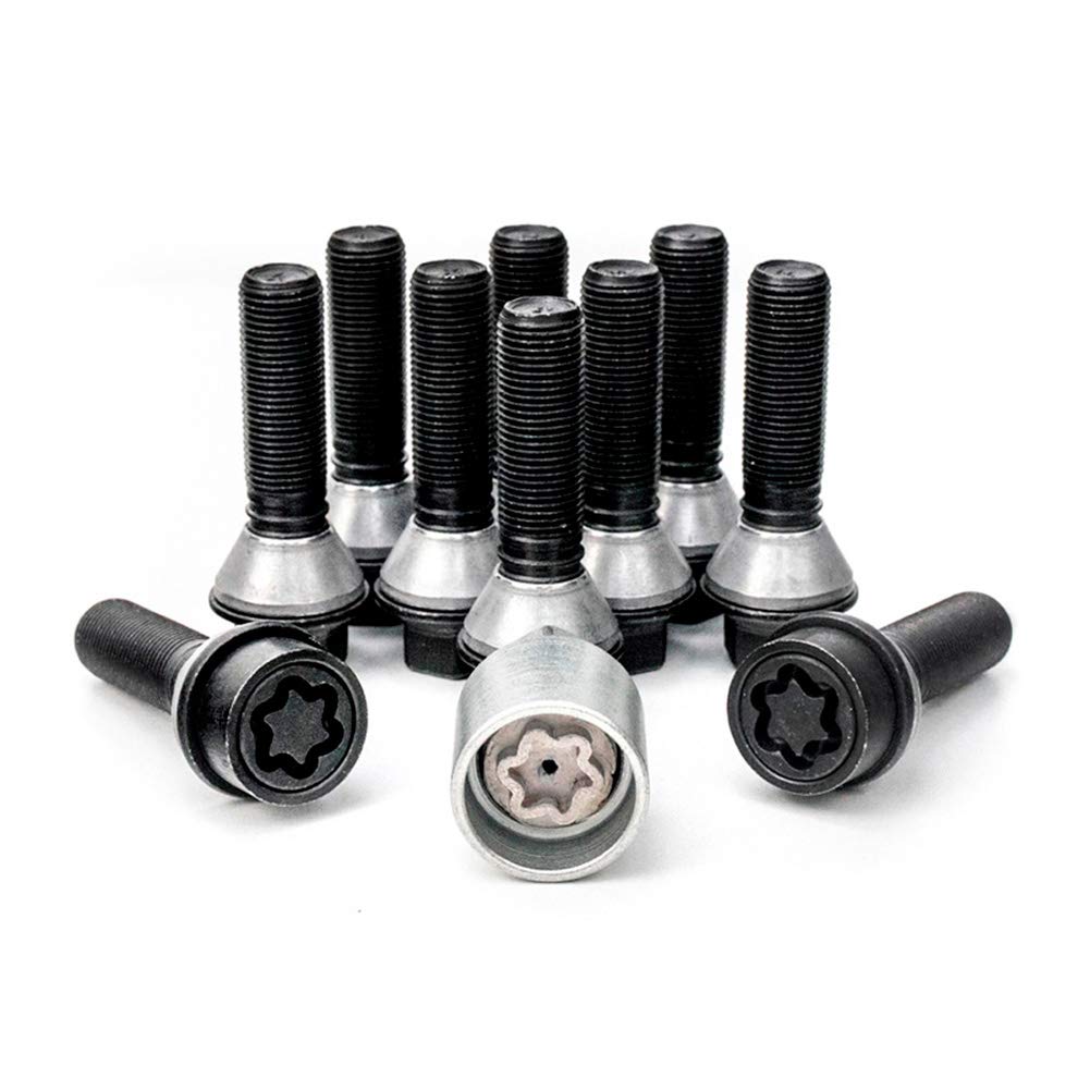 H&R Set Bulloni Ruota conici con rondella mobile M14x1.25 - Lunghezza 31mm - Nero - 10 Pezzi (pe. compatibile con BMW) - incl. Bulloni Antifurto