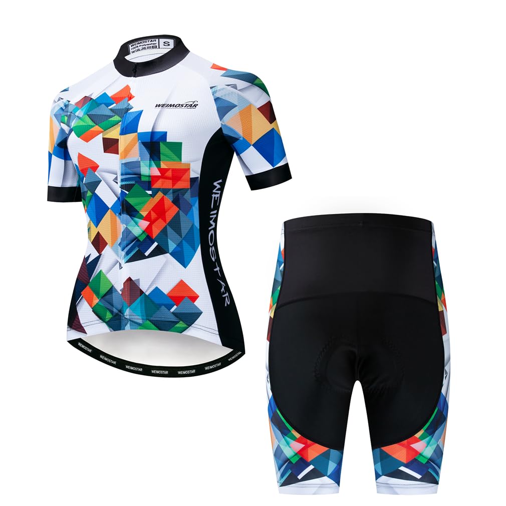 Cycling Jersey Women Set Short Sleeve Set Girls Padded Bike Shorts Clothing Suit Cube White M