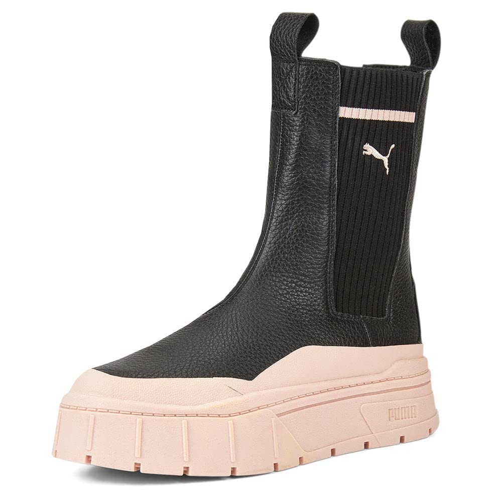 PUMAWomens Mayze Stack Round Toe Pull On Platform Chelsea Casual Boots Mid Calf Low Heel 1-2" - Black
