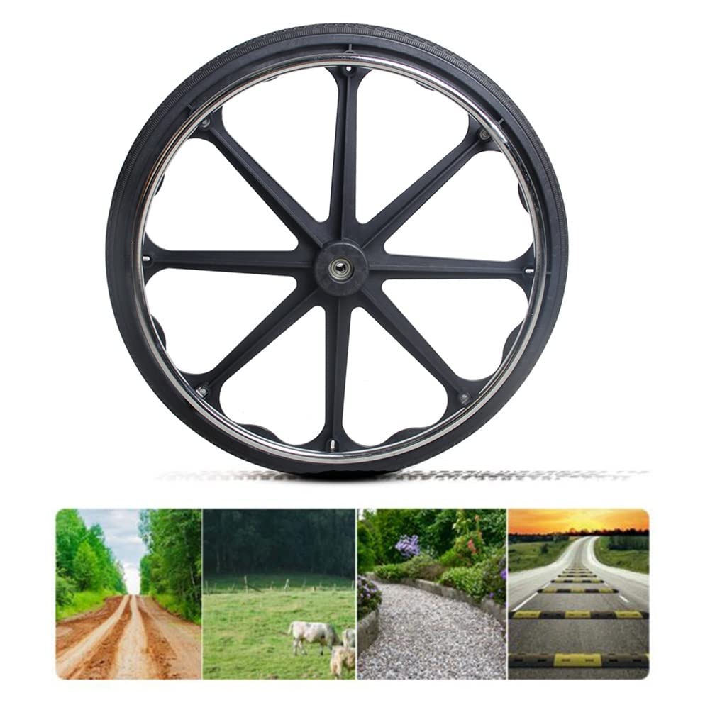 Piezas de Repuesto de Rueda de 24 Pulgadas para Silla de Ruedas, Conjunto de Rueda Giratoria de Neumático de Poliuretano Sólido de 24X7/8, Rodamiento de 12 Mm (1/2 "), 2 Piezas/Black/24"X7/8"