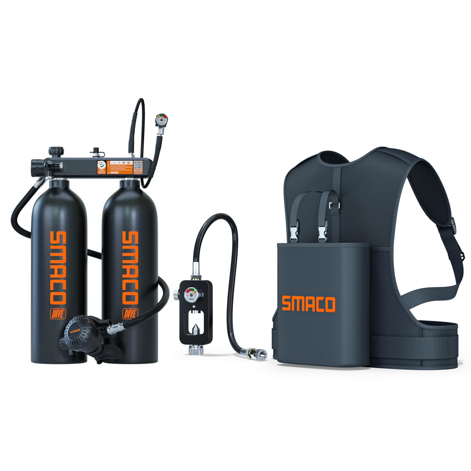 SMACO Mini-Tauchflasche 4L (zusammengebaut aus Zwei 2L Zylindern) für Flachwassertauchen Tragbares Tauchflaschen-Set Unterstützt Atem für Tauchübungen/Angeln/Boot reinigen