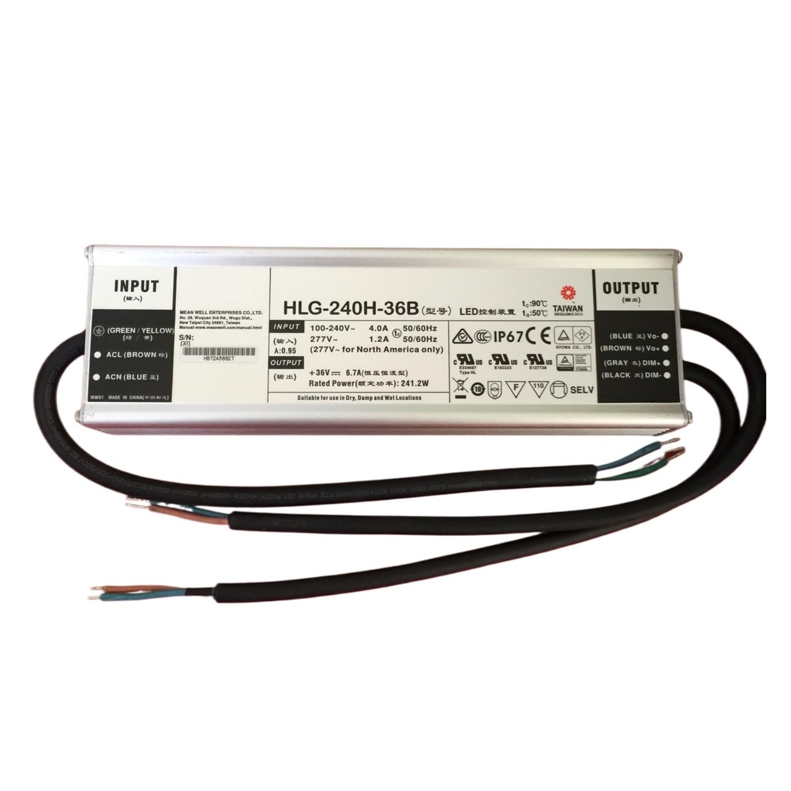 JJKKOZVQF 240W constant voltage+constant current dimmable LED driver HLG-240H- 15V 20V 24V 30V 36V 42V 48V 54V B(HLG-240H-12B)
