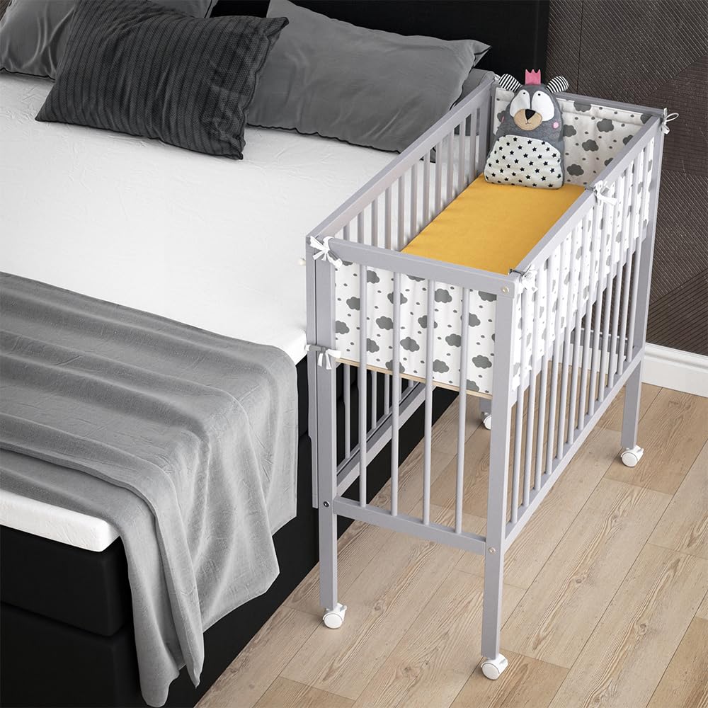 VitaliSpa Cuna Adicional Sophie, Gris, 94 x 42.5 cm | 2 barandillas laterales, ajustable en altura con ruedas y sistema de fijación a la cama de los padres