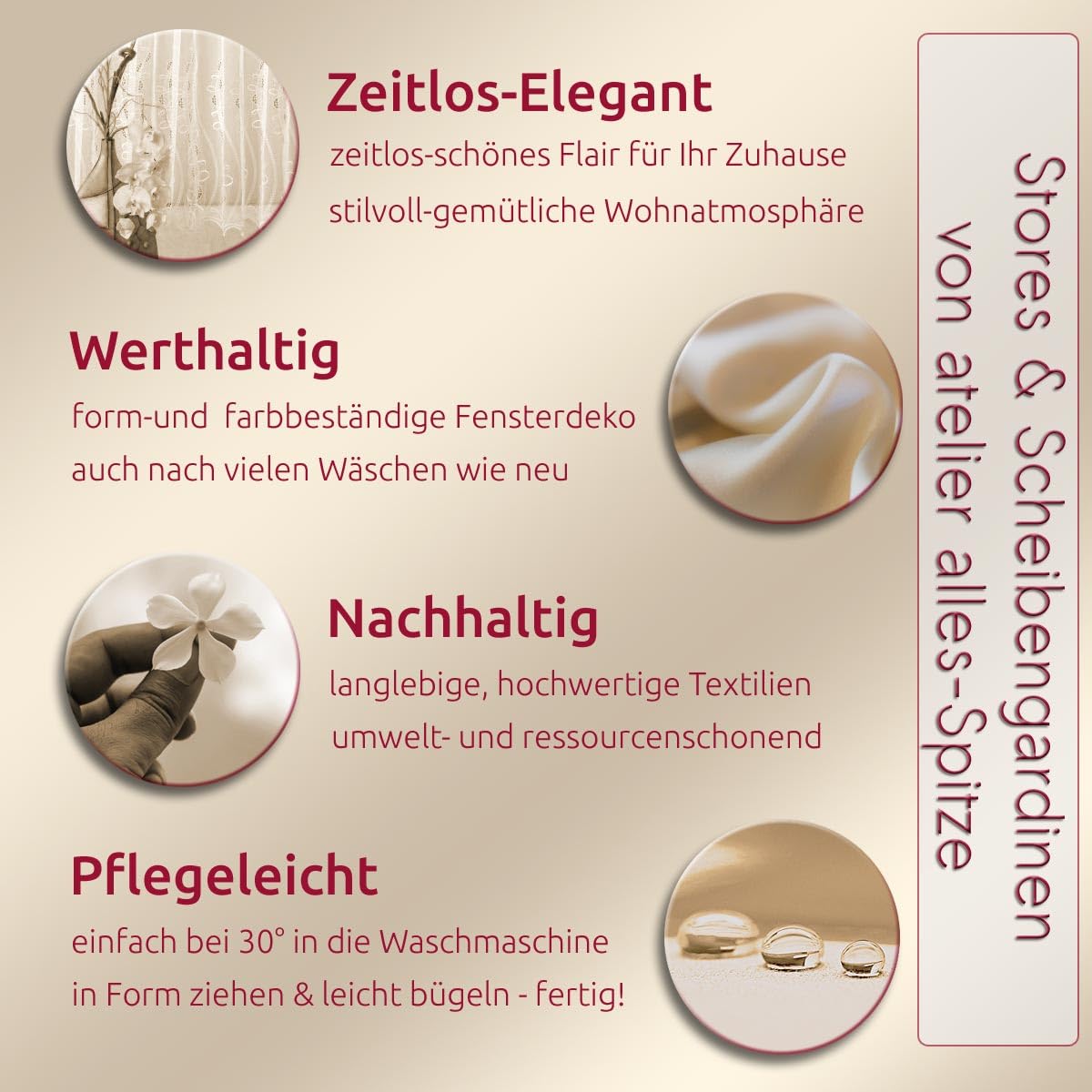 Scheibengardine Cloe aus weißer Luftspitze HxB 43x128 cm | Moderner Kurzstore mit fantasievollem Wellenmuster aus Vogtländischer Spitze | atelier alles-Spitze